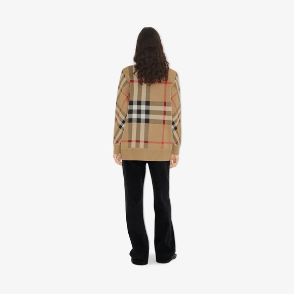 Burberry Oversized Fit Check Wool Blend Monogram/Archive Beige Cardigan Size S - Picture 3 of 6